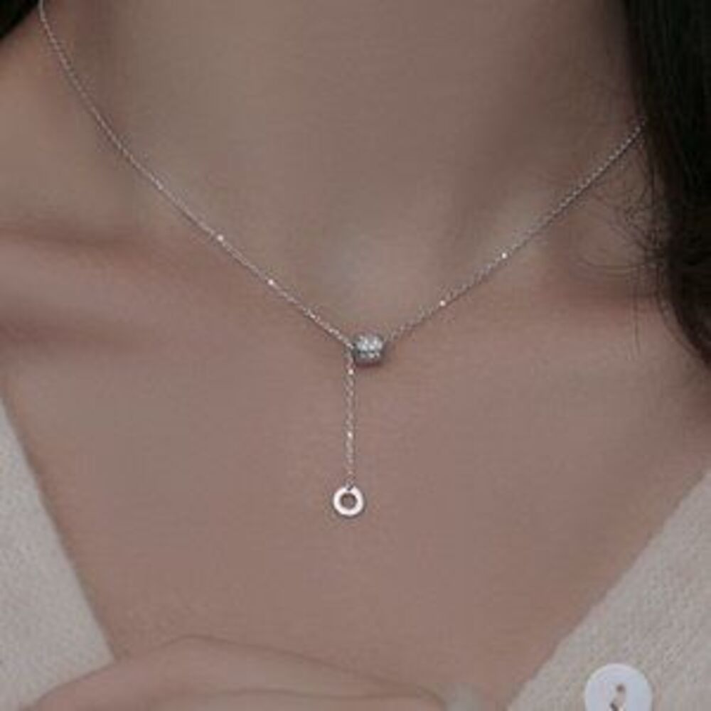 925 Sterling Silver Diamond Drop Necklace A9